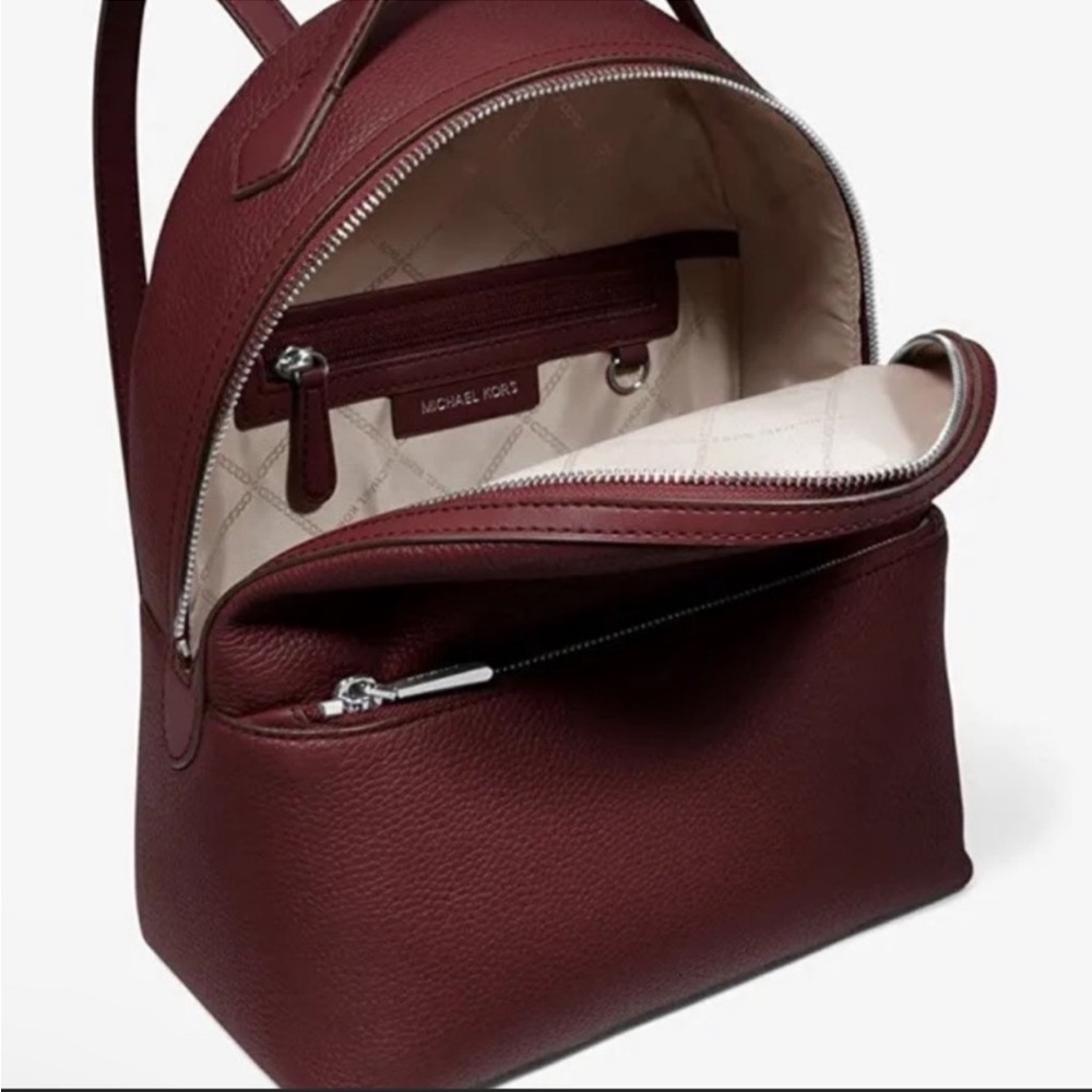 Michael Kors Valerie Medium Pebbled Leather Backpack and Wallet Set Merlot - Picture 8 of 15